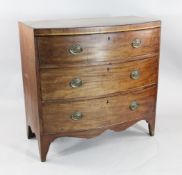 A Victorian mahogany bowfront chest, of three long drawers, on bracket feet, W.3ft