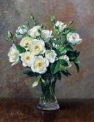 § Albert Williams (1922-2010)oil on board,White roses in a glass vase,signed, illustrated in A