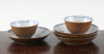 A collection of nine Nanking Cargo teabowls and ten saucers, Qianlong period, comprising seven