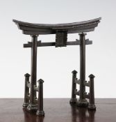 A Japanese model of a Torii (Shinto temple gate), Meiji period, by the Nogawa Workshop, the upper