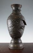 A large Japanese bronze ovoid vase, early 20th century, cast in relief with two phoenixes to the