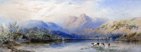 Cornelius Pearson (1805-1891)watercolour,`Head of Windermere`,signed and dated 1863,7 x 19in.