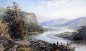 Cornelius Pearson (1805-1891)watercolour,River landscape,signed and dated 1880,8.5 x 14.5in.