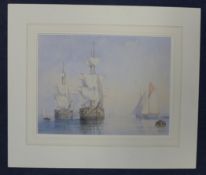 Alfred Herbert (?-1861)watercolour,Ships of the Greenhithe,signed,12 x 16in, unframed.