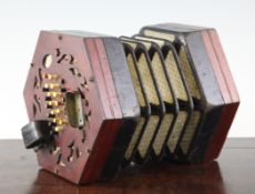 A Lachenal & Co painted concertina, with forty eight buttons, in original box