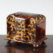 A Regency mother of pearl inset blonde tortoiseshell serpentine rectangular tea caddy, of small