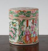 A Chinese Canton-decorated famille rose nest of five cylindrical boxes and covers, each painted with
