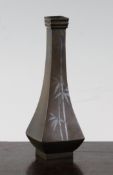 A Japanese inlaid bronze square baluster vase, Meiji period, Nogawa Workshop, decorated with