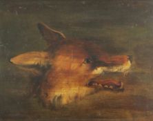 Victorian Schooloil on wooden panel,Study of a fox`s head,monogrammed JP,10 x 13in.