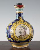 An Italian maiolica bottle vase, 17th century, possibly Montelupo, with a circular portrait