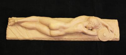 M. Bouraine. A terracotta figure of a sunbathing woman, signed, 36in.