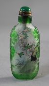 A Chinese inside painted and overlaid glass snuff bottle, painted with a kingfisher, other birds,