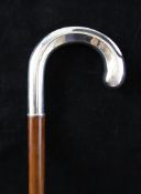 A 1920`s Swedish silver handled walking cane, with makers mark GAB and date code for 1927, with