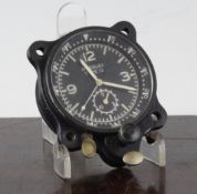 A rare black metal Breguet Aviator`s chronograph timepiece, signed Breguet Type 12, 3in.
