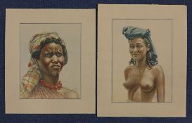 M. Marigondatwo watercolours,Studies of native women,signed,Unframed; largest 9 x 6.5in.