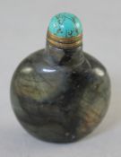 A Chinese labradorite snuff bottle, 5.5cm., stoppee