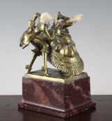 Franz Lewin. An Art Deco bronze and ivory group of 18th century dancers, signed, on red marble