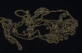 A long gold guard chain, with French import mark, 76in, 29.2 grams.