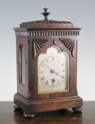 A Regency rosewood single fusee bracket timepiece, with silvered Roman dial signed Hanson, 260