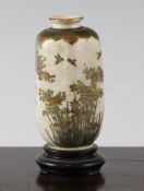 A Japanese Satsuma pottery small vase, Meiji period, decorated with birds in flight amid flowers,