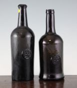 Two All Saints Common Room sealed wine bottles, the first of mallet form with slightly spreading