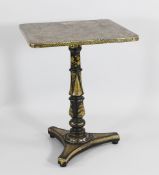 An early 19th century black lacquer and gilt decorated occasional table, with chess board top and