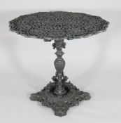 A 20th century grey painted cast iron centre table, the top cast with signs of the zodiac, H.2ft