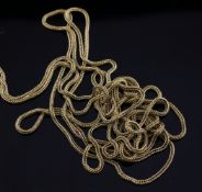 A French 18ct gold guard chain, 58in, 19 grams.