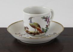 A Chinese export English decorated coffee cup and saucer, possibly painted by I. Rogers who is known