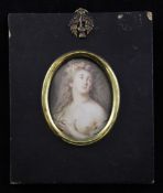 19th century English Schooloil on ivory,Miniature of a nude maiden,2.5 x 2in.