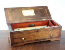 A late 19th century BB & Cie rosewood musical box, with 8 inch cylinder playing four airs, 15in.