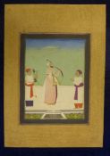 Indian Schoolgouache,Study of a nobleman smoking a huqqa pipe,Unframed; 8 x 5.75in.