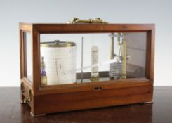 An Edwardian walnut cased barograph, with thermometer, 13in.