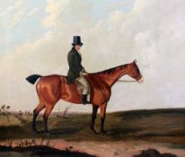 Follower of Benjamin Marshall (1767-1835)oil on canvas,Gentleman on horseback in a landscape,25 x