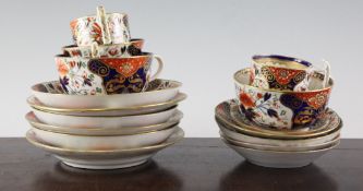 A group of Bloor Derby Imari pattern tea and coffee wares. c.1820-40, sixteen pieces including two