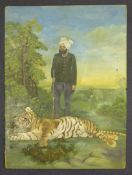 English Schooloil on board,Indian hunter with a trophy tiger,unframed, 26 x 19in.