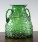An Austrian Art Nouveau twin handled green glass vase, c.1905, probably Pallme-Konig, of beehive