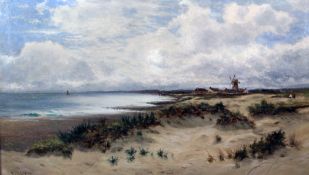 Daniel Sherrin (1868-1940)oil on canvas,Beach scene with windmill,signed,24 x 40in.