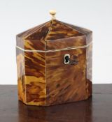 A Regency blonde tortoiseshell ivory and bone tea caddy, of octagonal form with internal lid and