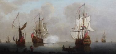 Attributed to Peter Monamy (1681-1749)oil on canvas,`The Evening Gun`,20 x 41in.