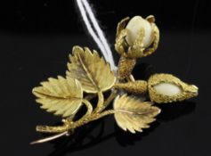 An early 20th century gold and ivory mounted leaf brooch, 1.5in