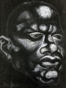 Peter Howson OBE (1958-)white chalk on black paper,Portrait of negro man,signed,13.5 x 10.5in.
