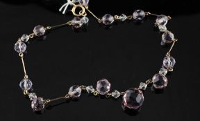 A gilt metal and two colour paste set choker necklace, with facet cut beads, 15in.
