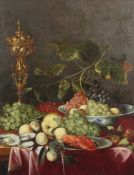 Follower of Jan Davidsz. de Heem (1606-1684)oil on canvas,Still life of fruit, a lobster, oysters