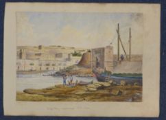 J.C. 1844 (English School)three watercolours,Bighi Bay, Malta harbour; Fort St Elmo and HMS