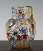 A Moser enamelled glass jug, late 19th century, decorated with fruiting vines with applied glass