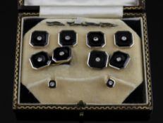 An 18ct gold and platinum dress stud set, comprising cufflinks, four buttons and pair of studs