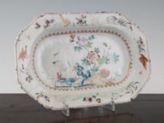 A Chinese export blue and white small meat dish, Qianlong period, painted with two cranes in a