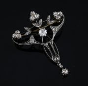 An Edwardian Art Nouveau platinum, white and yellow gold, diamond set pendant/brooch necklace, of