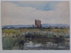 Arthur Bradbury (1892-1977)two watercolours,Ruins in marshland, signed and dated 1913, 9 x 14in. and